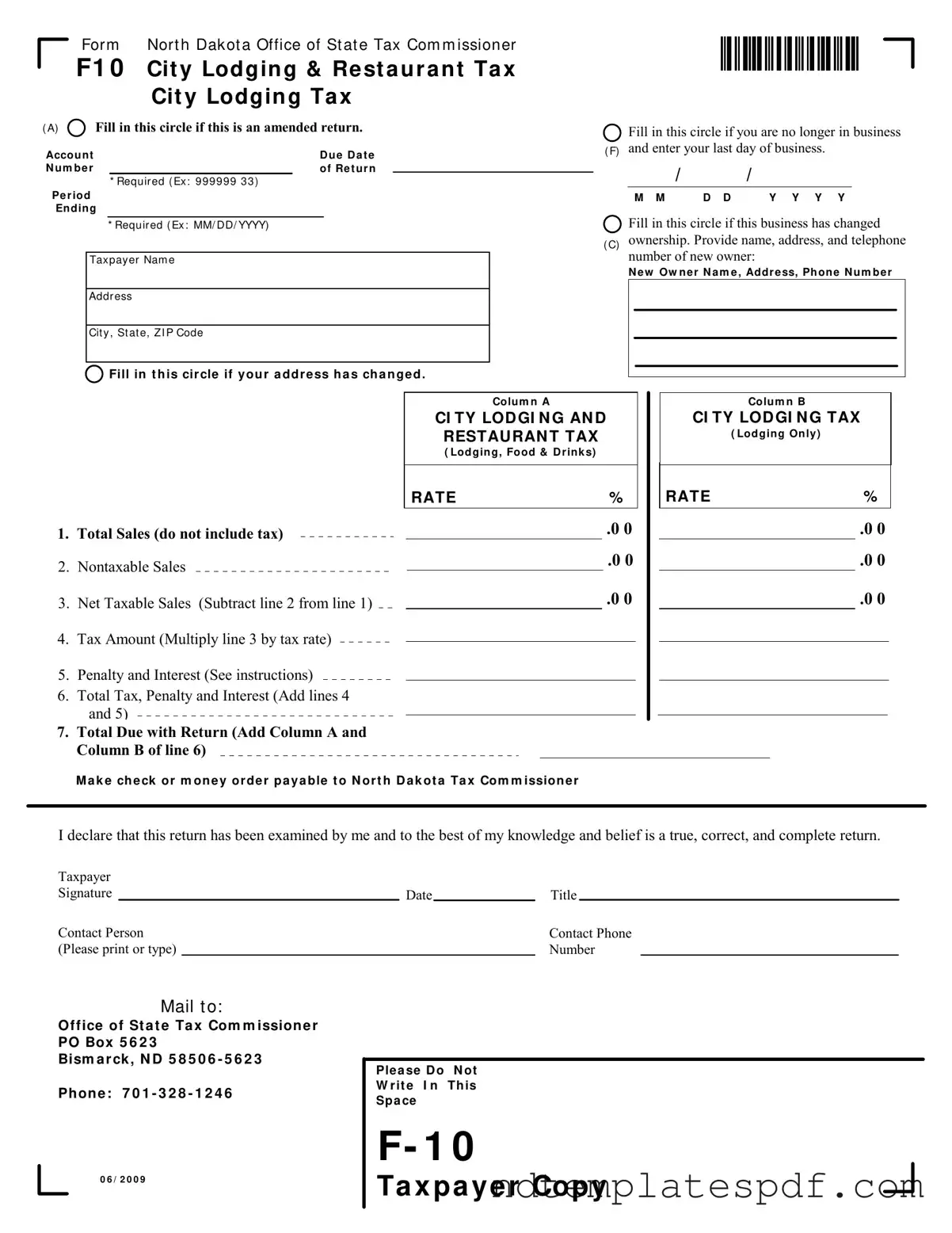 Free F10 North Dakota PDF Form