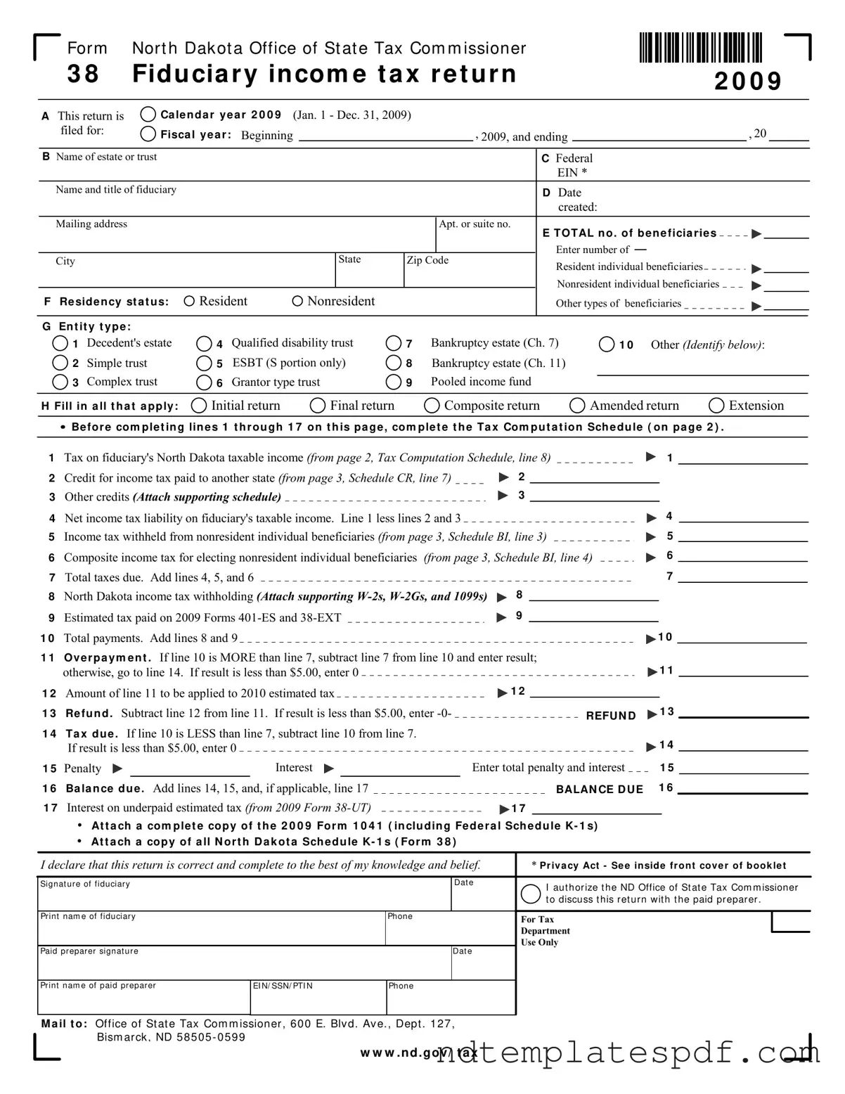 Free North Dakota 38 PDF Form