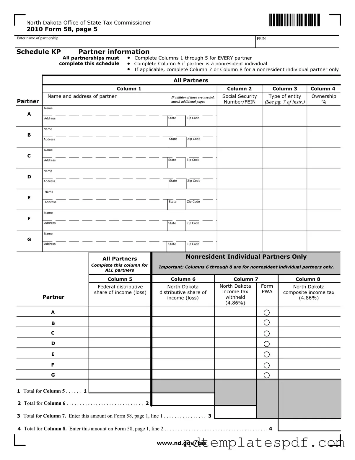 Free North Dakota 58 PDF Form