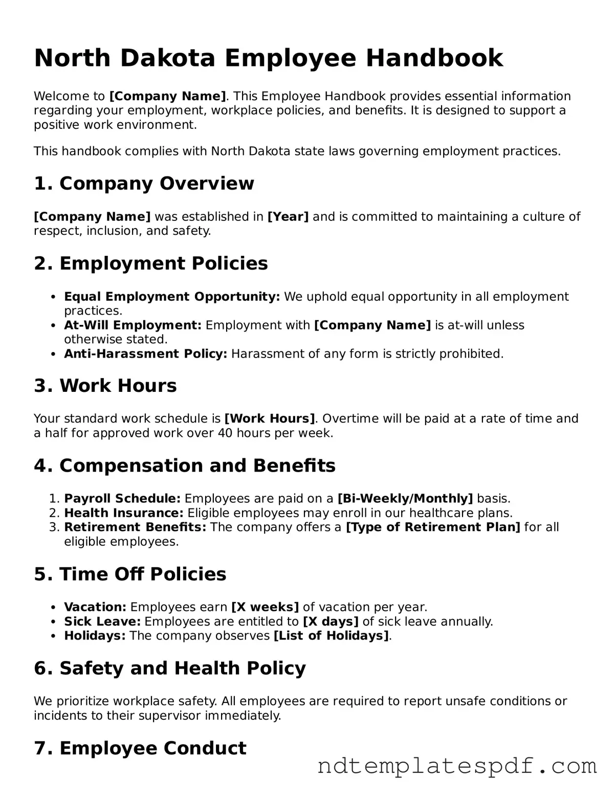Legal North Dakota Employee Handbook Document
