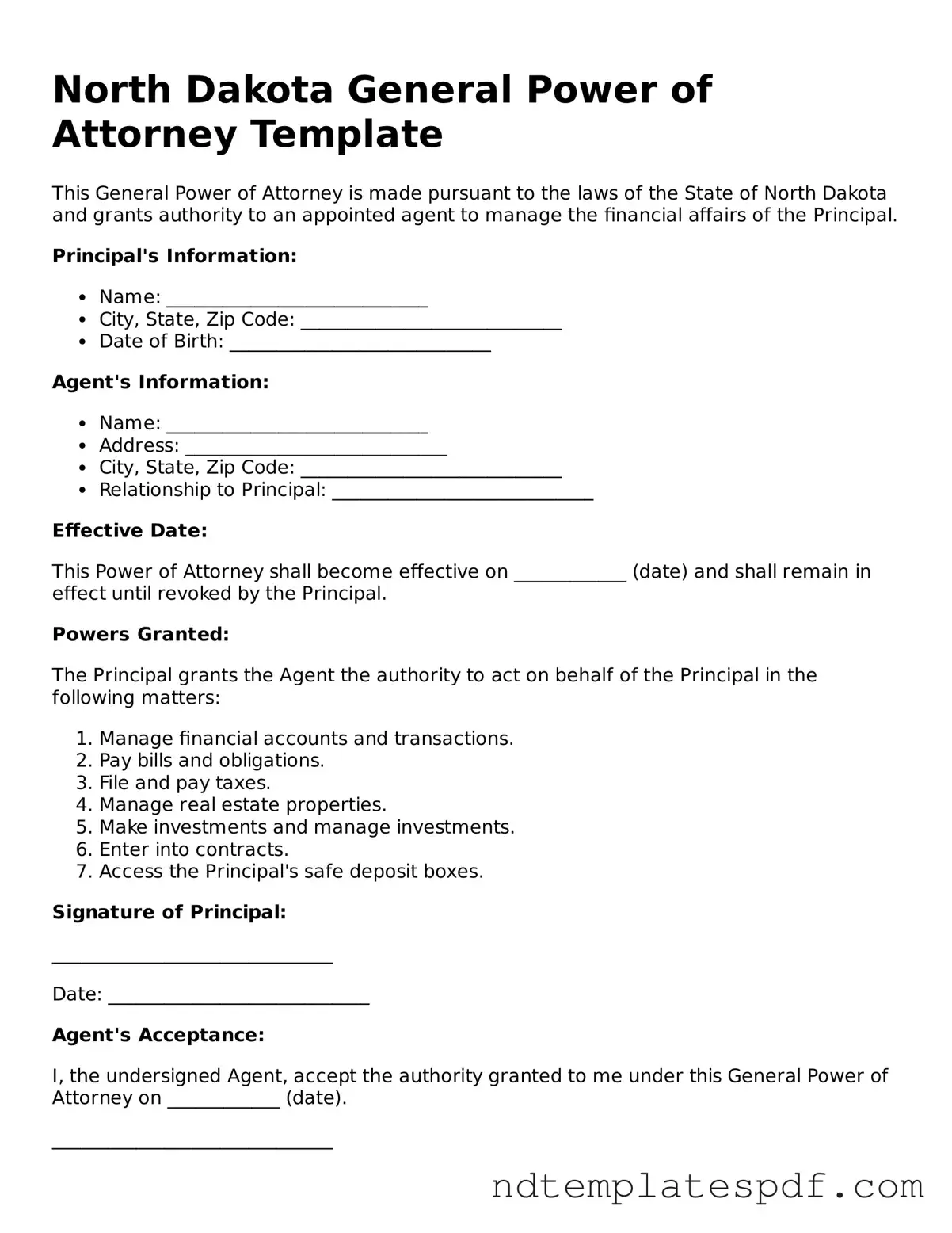 Legal North Dakota General Power of Attorney Document