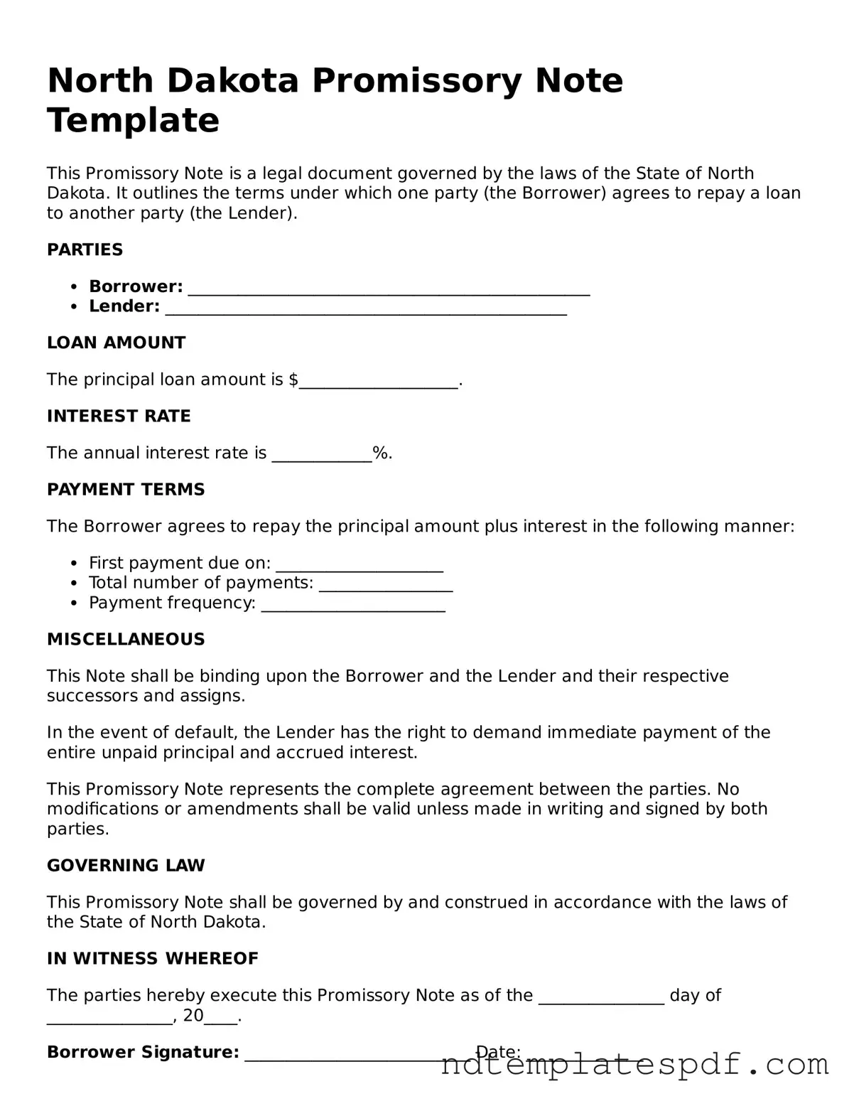 Legal North Dakota Promissory Note Document