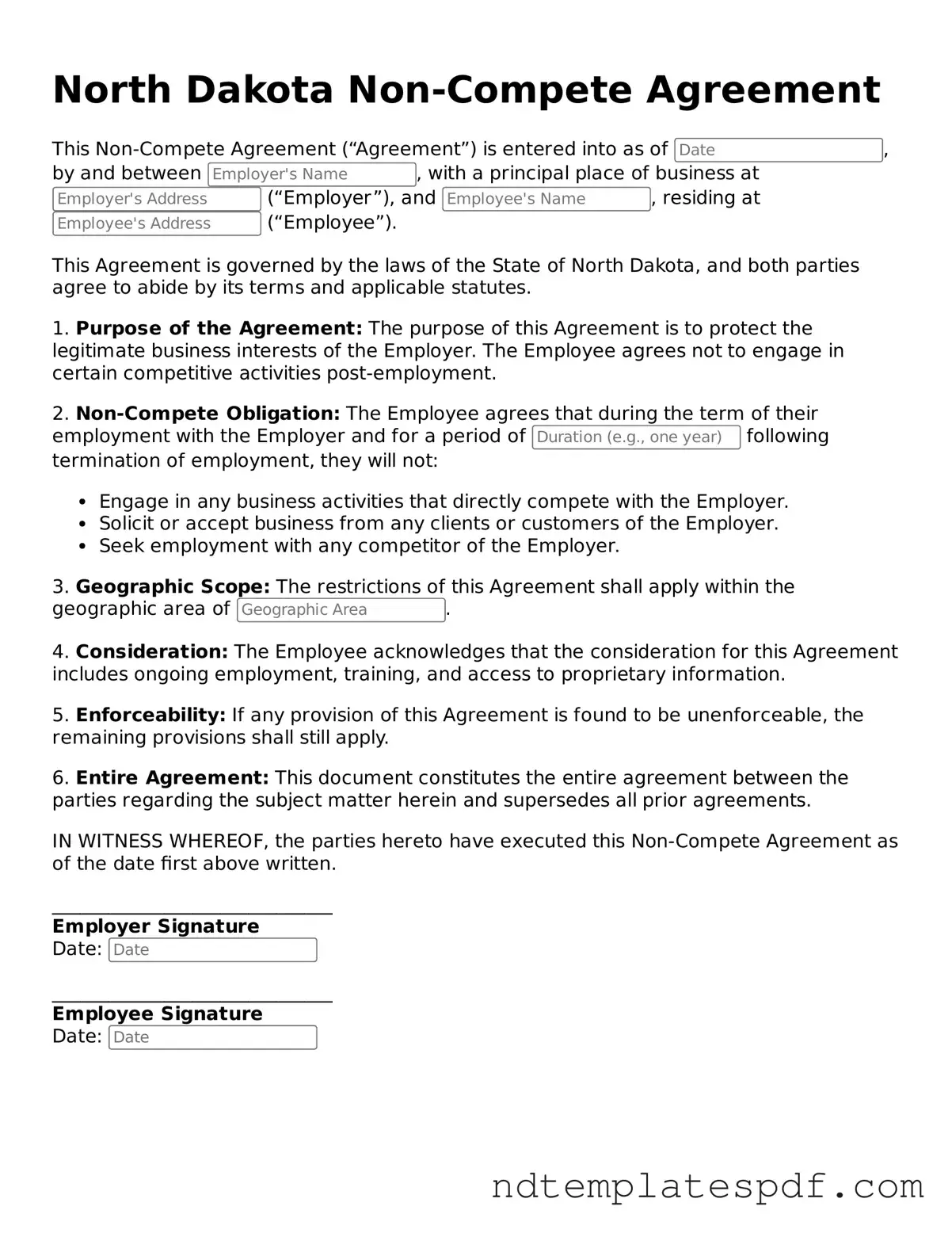 Legal North Dakota Non-compete Agreement Document