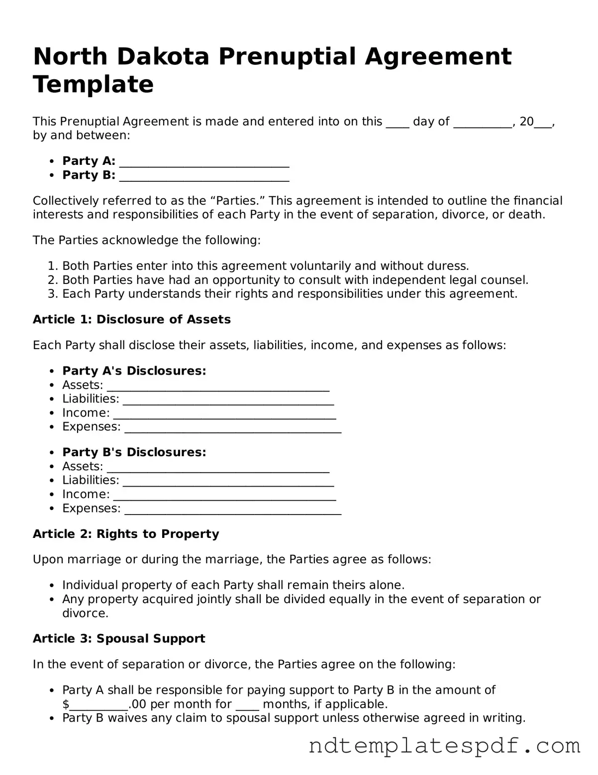 Legal North Dakota Prenuptial Agreement Document