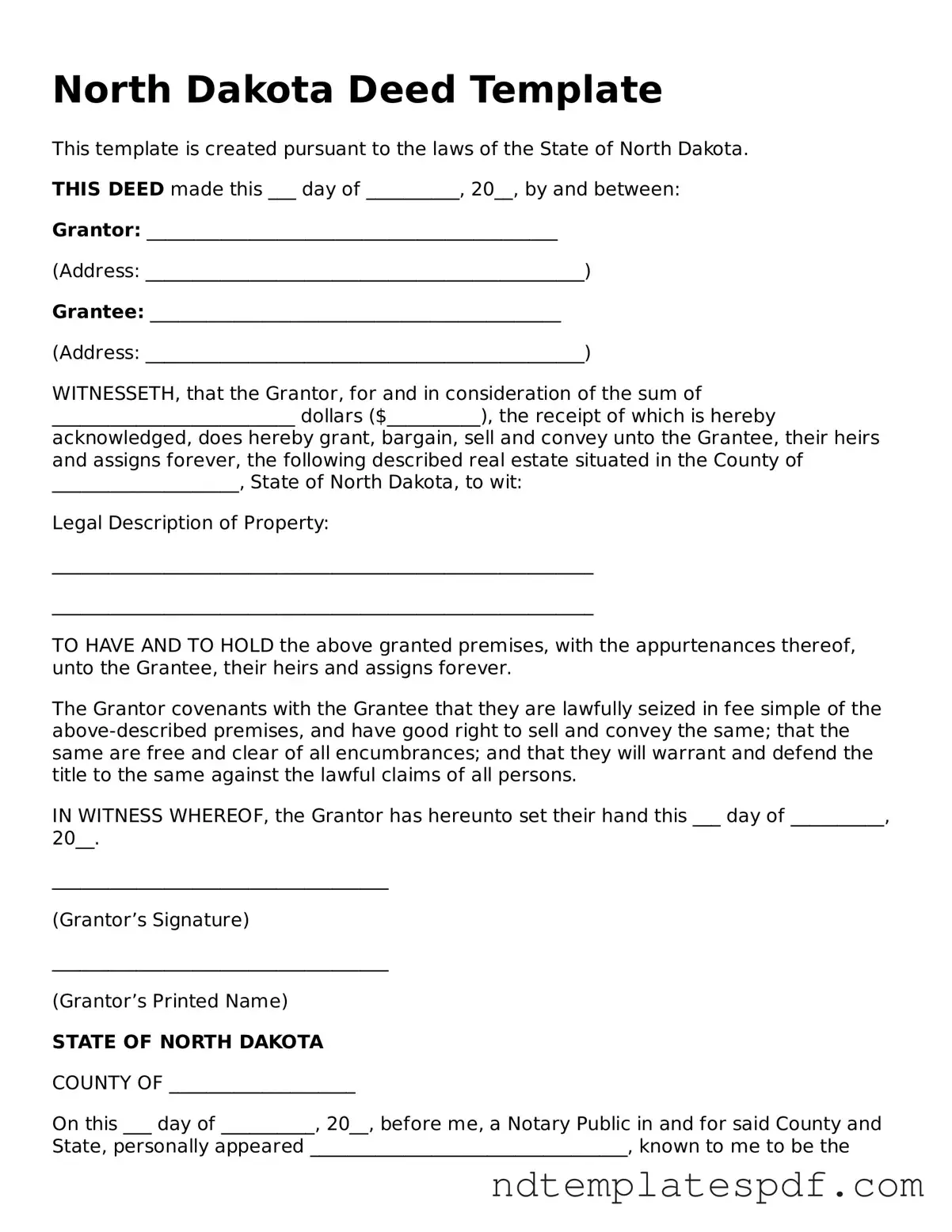 Legal North Dakota Deed Document
