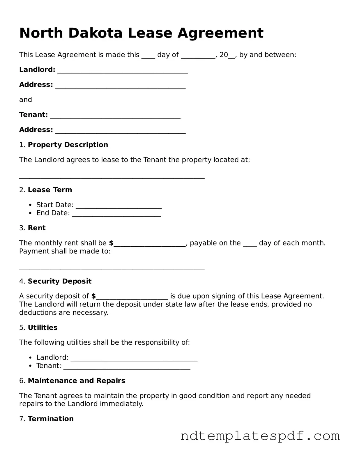 Legal North Dakota Lease Agreement Document