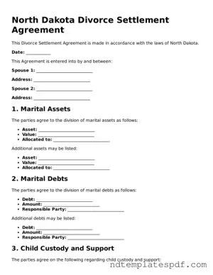 Legal North Dakota Divorce Settlement Agreement Document