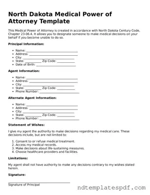 Legal North Dakota Medical Power of Attorney Document