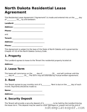 Legal North Dakota Residential Lease Agreement Document