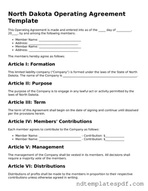 Legal North Dakota Operating Agreement Document