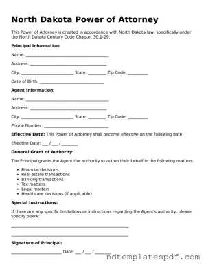 Legal North Dakota Power of Attorney Document