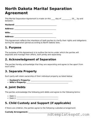 Legal North Dakota Marital Separation Agreement Document