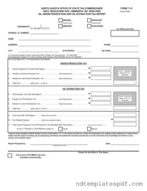Free North Dakota T 12 PDF Form
