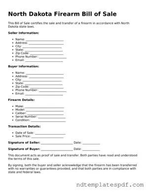 Legal North Dakota Firearm Bill of Sale Document