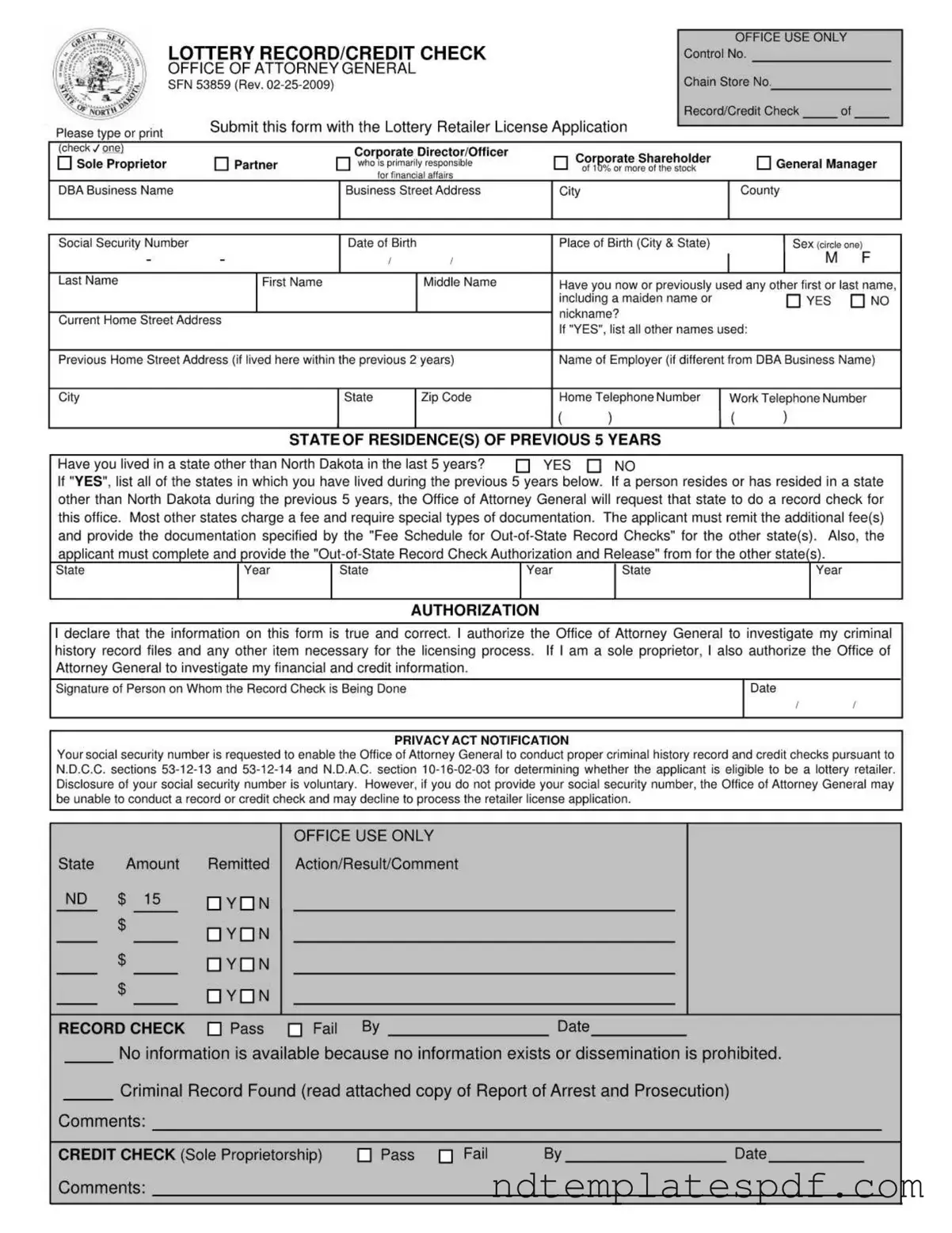 Free Sfn 53859 North Dakota PDF Form